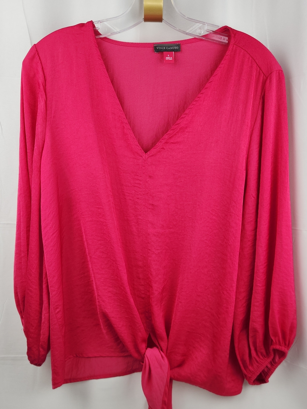 Vince Camuto Fuchsia Tie-Hem V-Neck Blouse